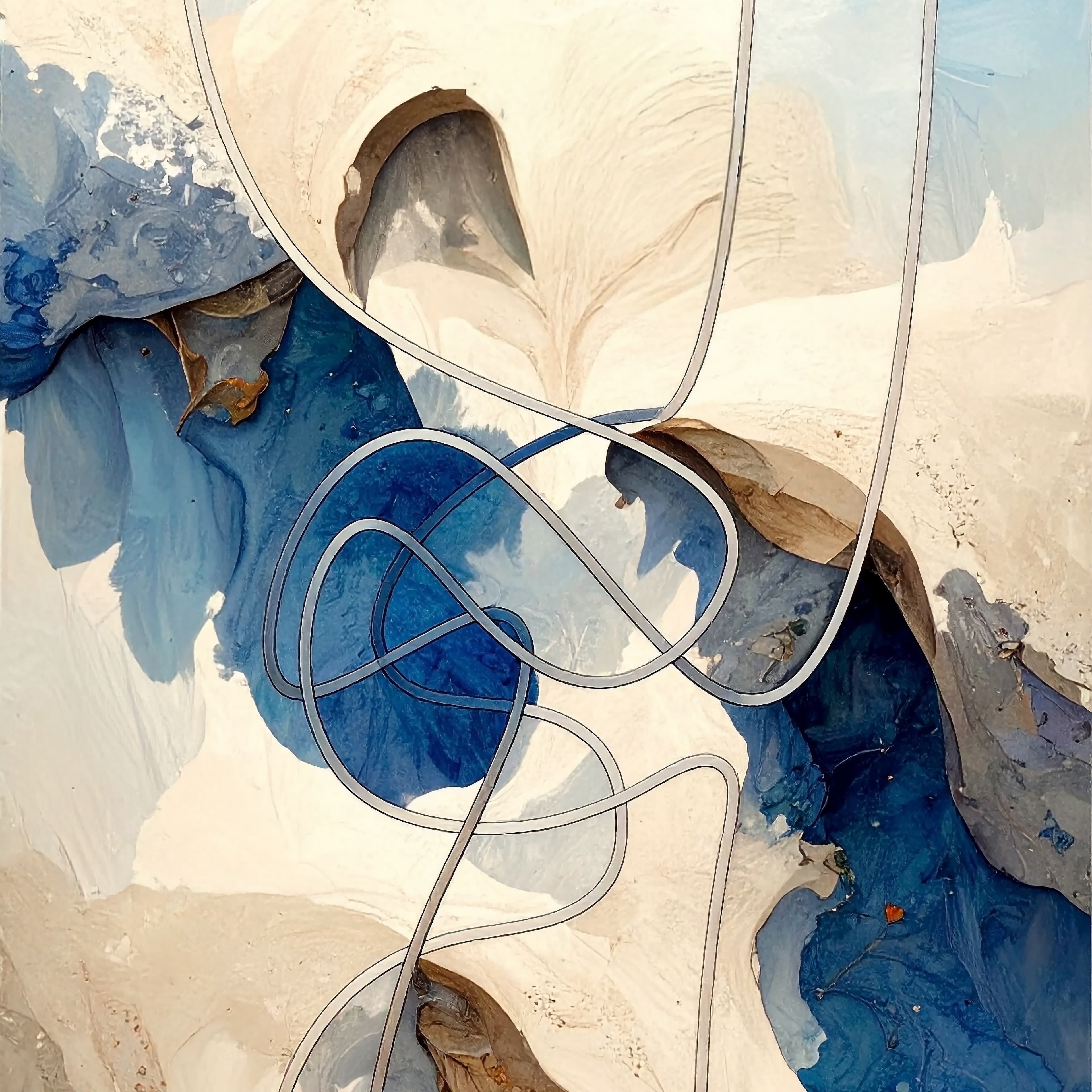 Illustration abstraite de couches fluides en dégradés de bleu, évoquant des vagues ou des plis de tissu numériques